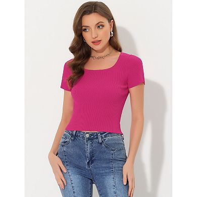 Striped For Women's Casual Knitted Short Sleeve Kint Crop Top