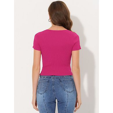 Striped For Women's Casual Knitted Short Sleeve Kint Crop Top