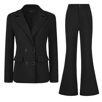 Business Work Suit Set For Women's 2 pc Notched Lapel Blazer And Long Pants