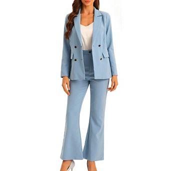 Business Work Suit Set For Women's 2 pc Notched Lapel Blazer And Long Pants
