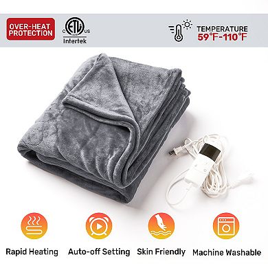 Unikome Heated Blanket Electric Throw- Soft Silky Plush Electric Blanket, 50x60"