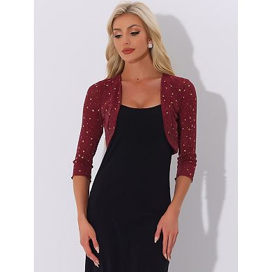 Star Mesh Cardigan For Women Metallic Long Sleeve Party Crop Sheer Bolero Shrug