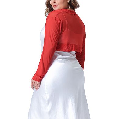 Plus Size Mesh Crop Cardigans For Women Long Sleeve Open Front See Through Sheer Bolero Shrug Top