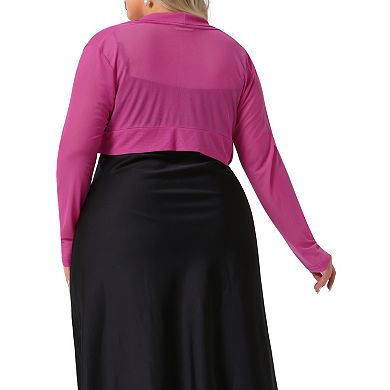 Women's Plus Size Mesh Crop Cardigans Long Sleeve Open Front Bolero Shrug Top