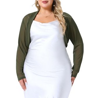 Women's Plus Size Mesh Crop Cardigans Long Sleeve Open Front Bolero Shrug Top