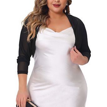 Women's Plus Size Mesh Crop Cardigans Long Sleeve Open Front Bolero Shrug Top