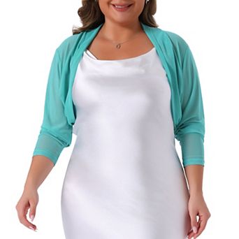 Women's Plus Size Mesh Crop Cardigans Long Sleeve Open Front Bolero Shrug Top