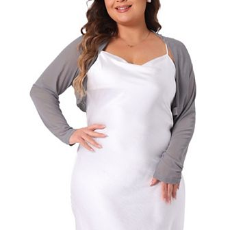 Women's Plus Size Mesh Crop Cardigans Long Sleeve Open Front Bolero Shrug Top