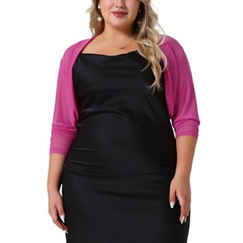 Women's Plus Size Mesh Crop Cardigans Long Sleeve Open Front Bolero Shrug Top