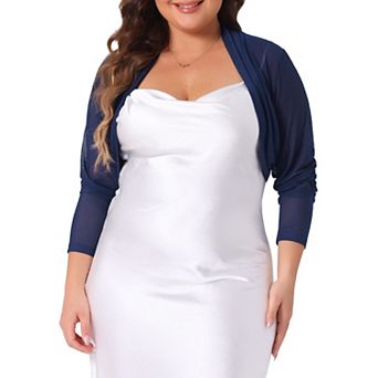Women's Plus Size Mesh Crop Cardigans Long Sleeve Open Front Bolero Shrug Top
