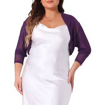 Women's Plus Size Mesh Crop Cardigans Long Sleeve Open Front Bolero Shrug Top