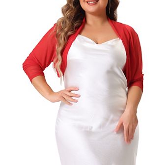 Women's Plus Size Mesh Crop Cardigans Long Sleeve Open Front Bolero Shrug Top