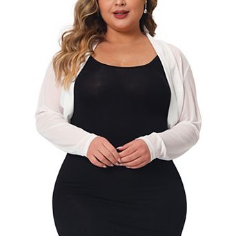 Women's Plus Size Mesh Crop Cardigans Long Sleeve Open Front Bolero Shrug Top