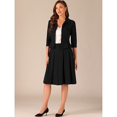 Business Skirt Suit Sets For Women's 2 Piece Outfits Office Long Sleeve Blazer Jacket Pleated Skirts
