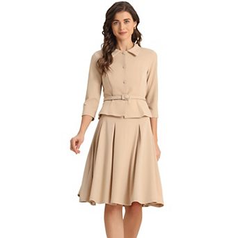 Business Skirt Suit Sets For Women's 2 pc Outfits Office Long Sleeve Blazer Jacket Pleated Skirts