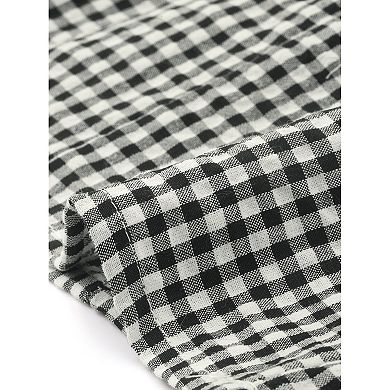 Smocked Crop Top for Women Bubble Sleeve Peasant Gingham Plaid Tops