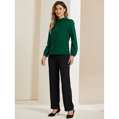 Chiffon Shirt For Women Work Office Mock Neck Long Sleeve Blouse