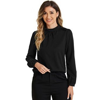 Chiffon Shirt For Women Work Office Mock Neck Long Sleeve Blouse