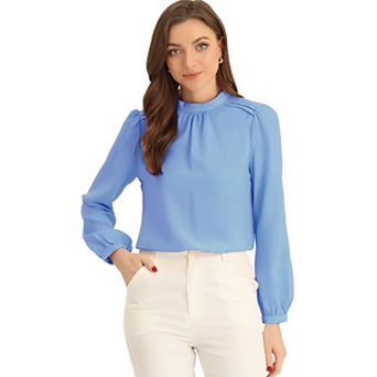 Chiffon Shirt For Women Work Office Mock Neck Long Sleeve Blouse