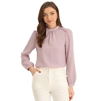 Chiffon Shirt For Women Work Office Mock Neck Long Sleeve Blouse