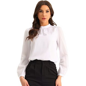 Chiffon Shirt For Women Work Office Mock Neck Long Sleeve Blouse