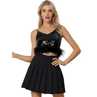 Metallic Sequin Crop Top For Women Sparkle Glitter V Neck Sleeveless Party Club Tops