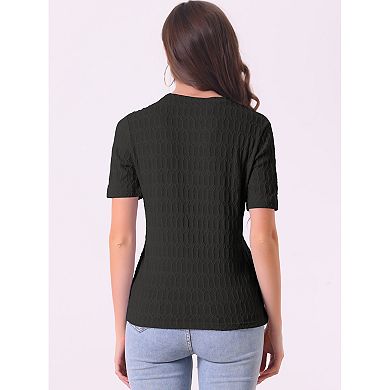 Summer T-shirt For Women Casual Round Neck Basic Textured Top