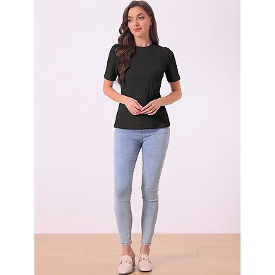 Summer T-shirt For Women Casual Round Neck Basic Textured Top
