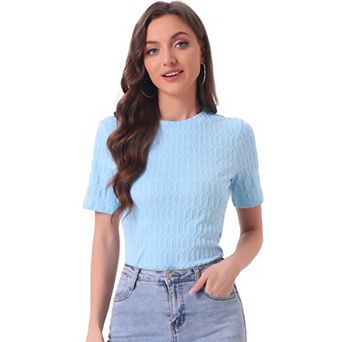 Summer T-shirt For Women Casual Round Neck Basic Textured Top