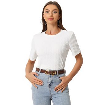 Summer T-shirt For Women Casual Round Neck Basic Textured Top