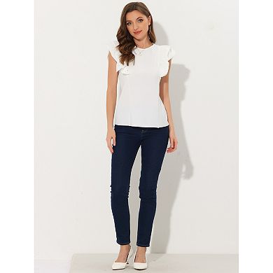 Ruffle Shirt For Women Round Neck Cap Sleeve Blouse Tops