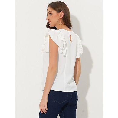 Ruffle Shirt For Women Round Neck Cap Sleeve Blouse Tops