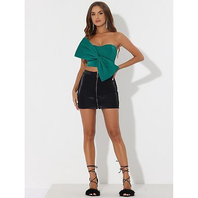 Bow Crop Bandeau Tops For Women Strapless Sweetheart Neck Party Bustier Corset Top