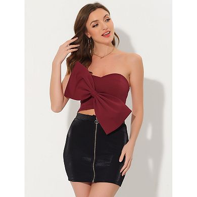 Bow Crop Bandeau Tops For Women Strapless Sweetheart Neck Party Bustier Corset Top