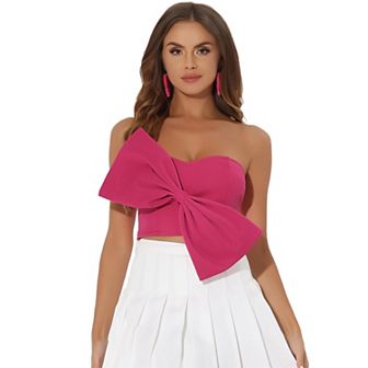 Bow Crop Bandeau Tops For Women Strapless Sweetheart Neck Party Bustier Corset Top