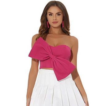 Bow Crop Bandeau Tops For Women Strapless Sweetheart Neck Party Bustier Corset Top