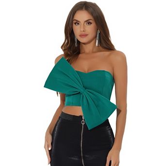 Bow Crop Bandeau Tops For Women Strapless Sweetheart Neck Party Bustier Corset Top