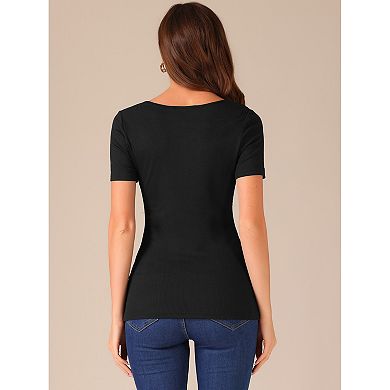 Knit Tops For Women Short Sleeve Irregular Neck Ruched Side Blouse