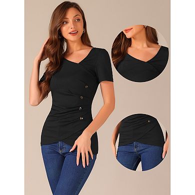 Knit Tops For Women Short Sleeve Irregular Neck Ruched Side Blouse