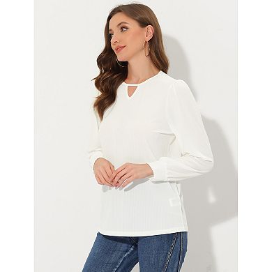 Cut Out Keyhole Collared Top For Women Casual Long Sleeves Solid Tops