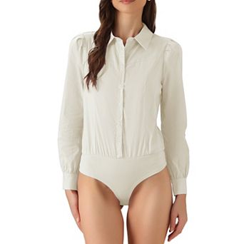 Leotard Shirt For Women Collared Business Casual Button Down Long Sleeves Bodysuit Top