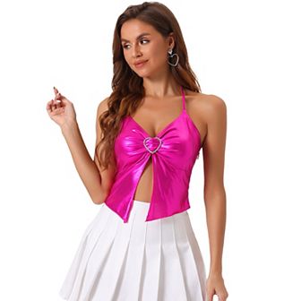 Metallic Sleeveless Top For Women Spaghetti Straps Halter Neck Clubwear Cami Top