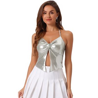 Metallic Sleeveless Top for Women Spaghetti Straps Halter Neck Clubwear Cami Top