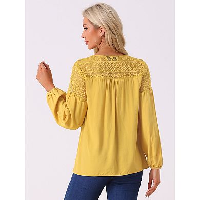 Lace Panel Blouse For Women V-neck Long Sleeve Blouse