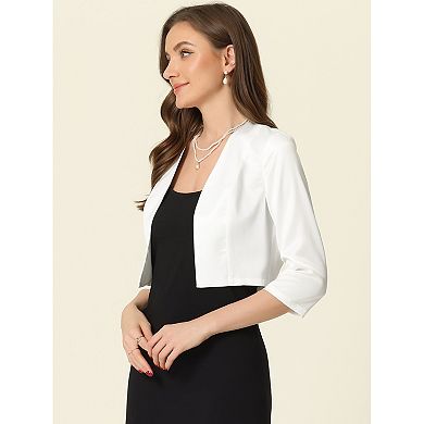 Satin Cardigan for Women Elegant 3/4 Sleeve Open Front Cropped Bolero Shrug Tops