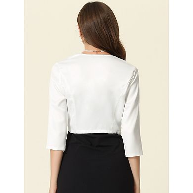 Satin Cardigan for Women Elegant 3/4 Sleeve Open Front Cropped Bolero Shrug Tops