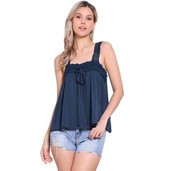 Casual Sleeveless Top for Women Square Neck Panel Lace Ruffles Tank Tops