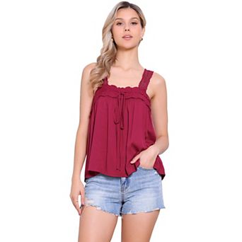 Casual Sleeveless Top for Women Square Neck Panel Lace Ruffles Tank Tops