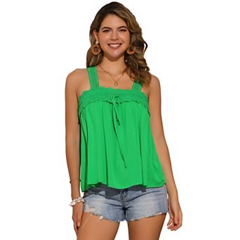 Casual Sleeveless Top for Women Square Neck Panel Lace Ruffles Tank Tops
