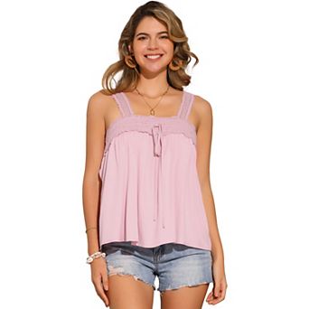Casual Sleeveless Top for Women Square Neck Panel Lace Ruffles Tank Tops